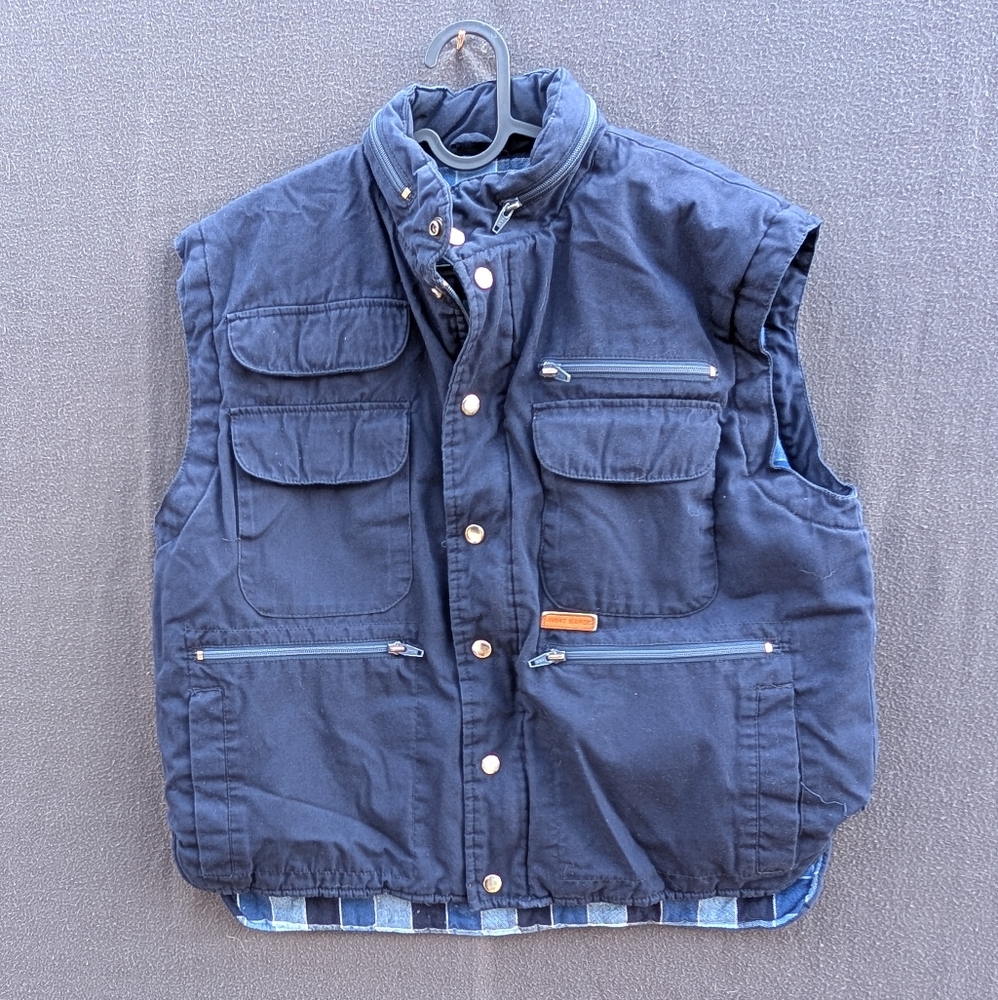 Vintage Avant Garde Puffer Vest Blue With Blue Plaid - Size L